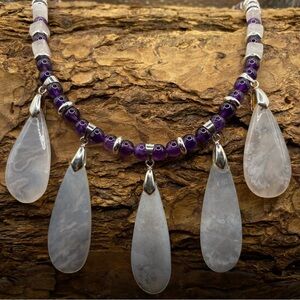 Chalcedony Tear Drop Tiered Statement Beaded Necklace